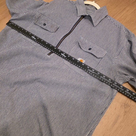 Carhartt Mens Hickory Stripe Quarter Zip Long Sleeve Work Shirt Large - Picture 9 of 12